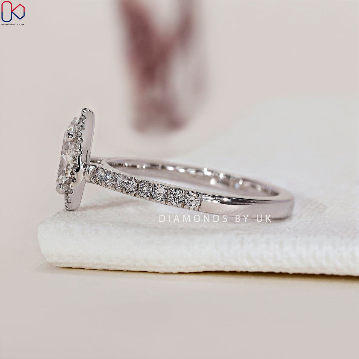 Pear Halo Engagement Ring - Pave Style