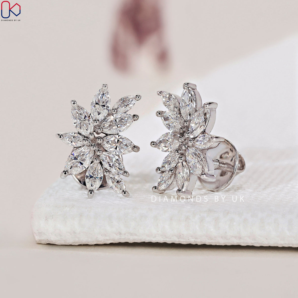 Diamond Cluster Earrings - Marquise Shape