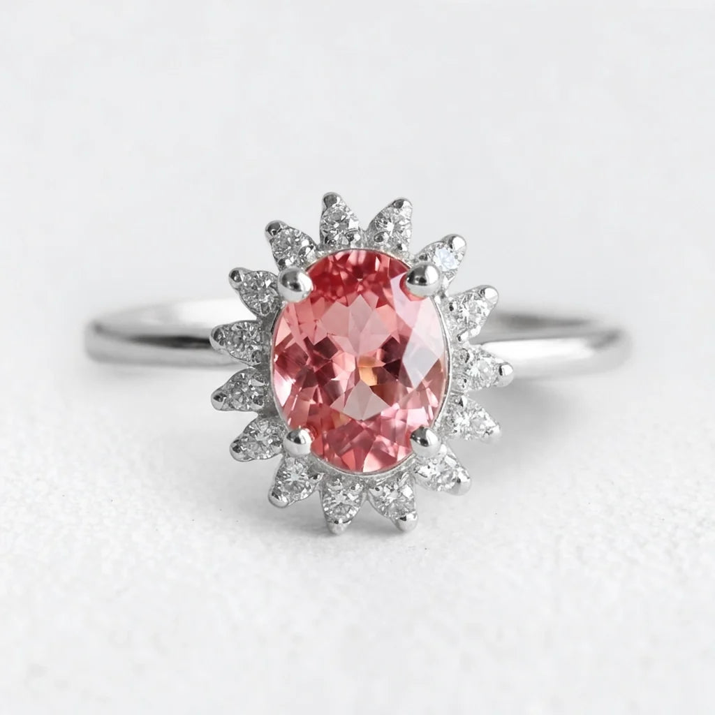 Aurora’s Blush | Oval Pink Tourmaline Halo Ring