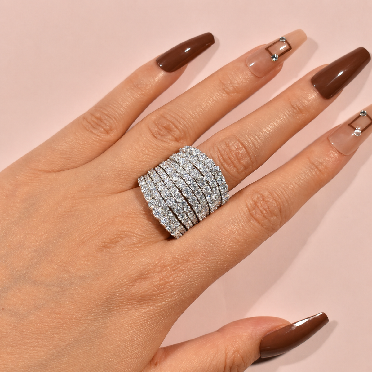 Dazzling 925 Sterling Silver Pave Round Cut Wide Band Wedding Ring
