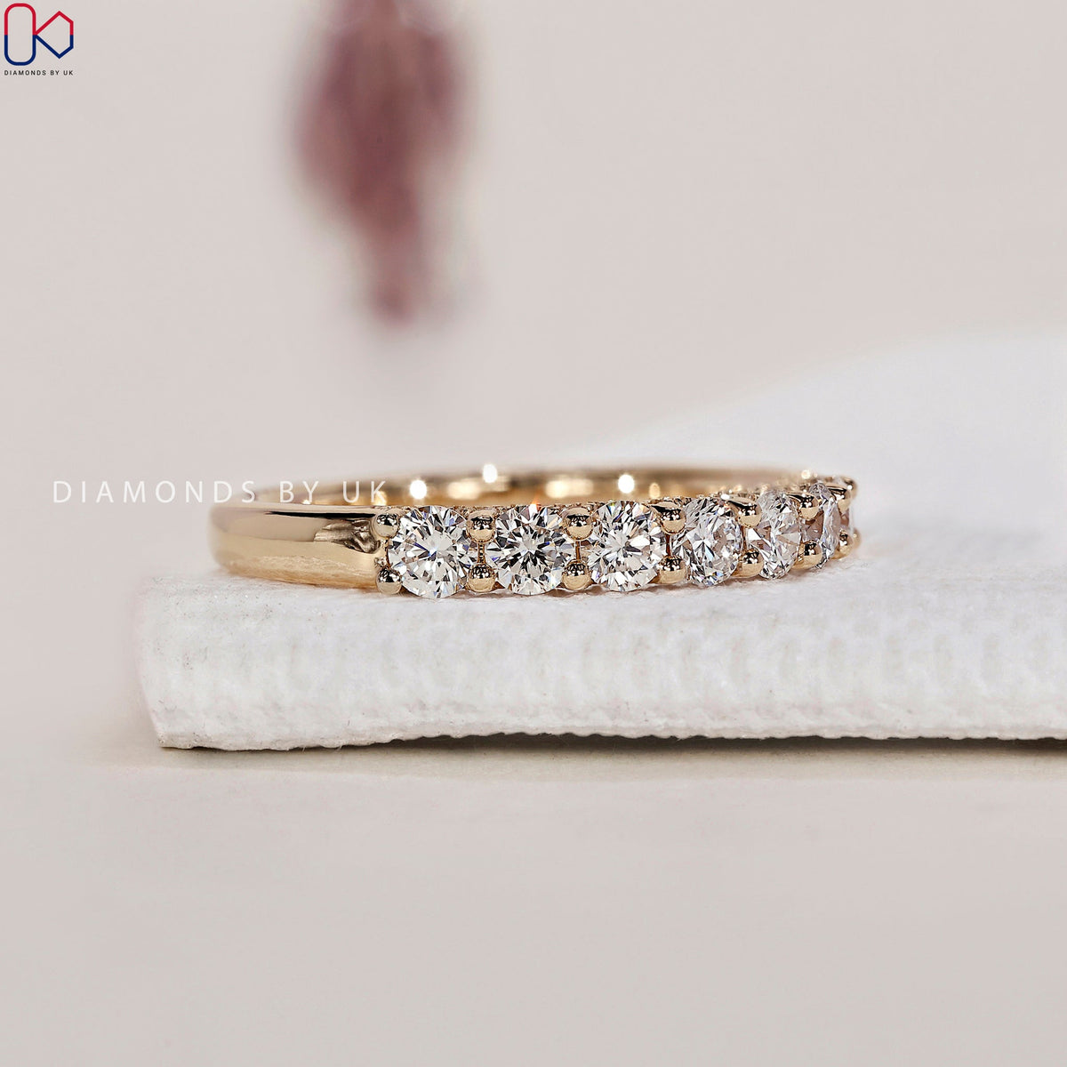 Yellow Gold Diamond Wedding Band – 7 Stone Band