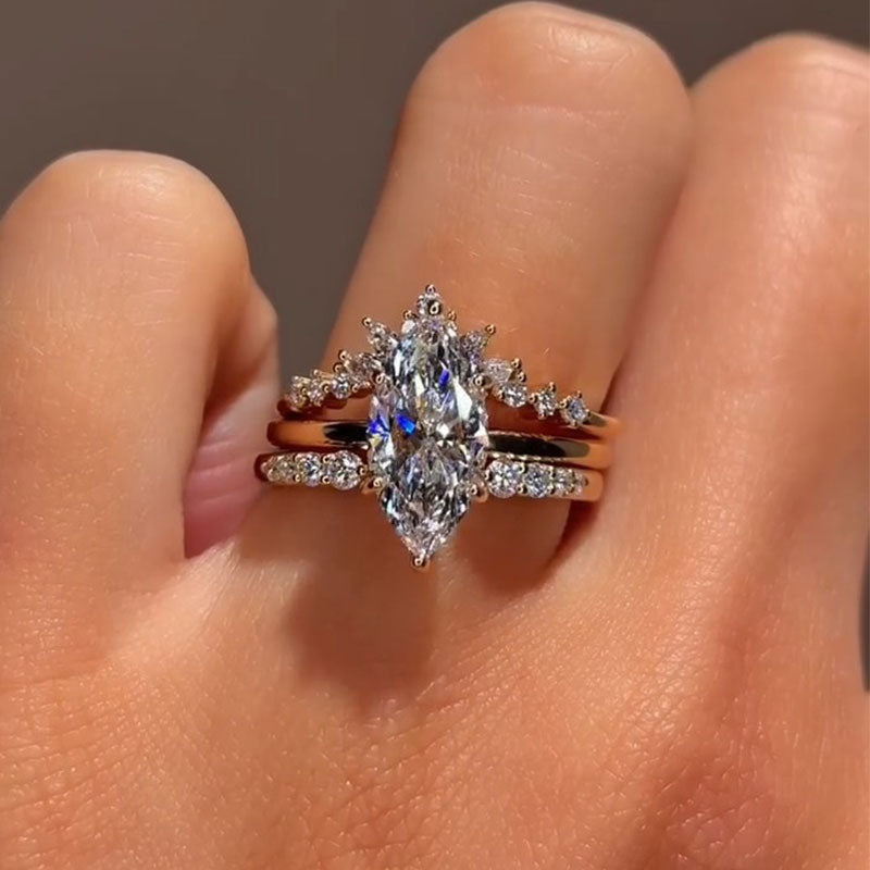3 Pcs Marquise Cut Stack Sterling Silver Bridal Set