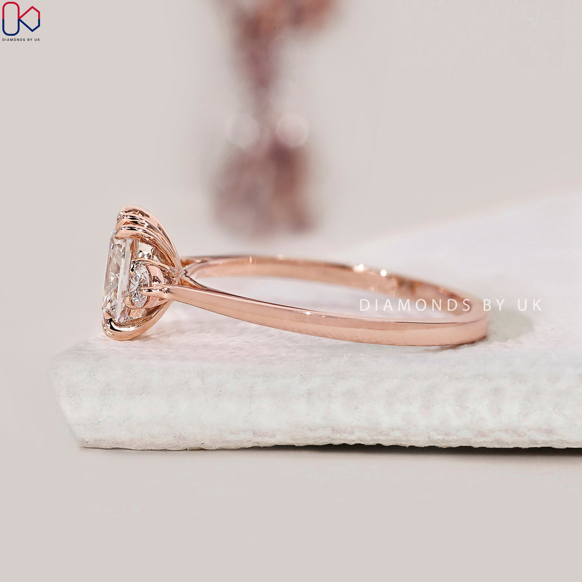 Cushion and Round Cut 3 Stone Engagement Ring