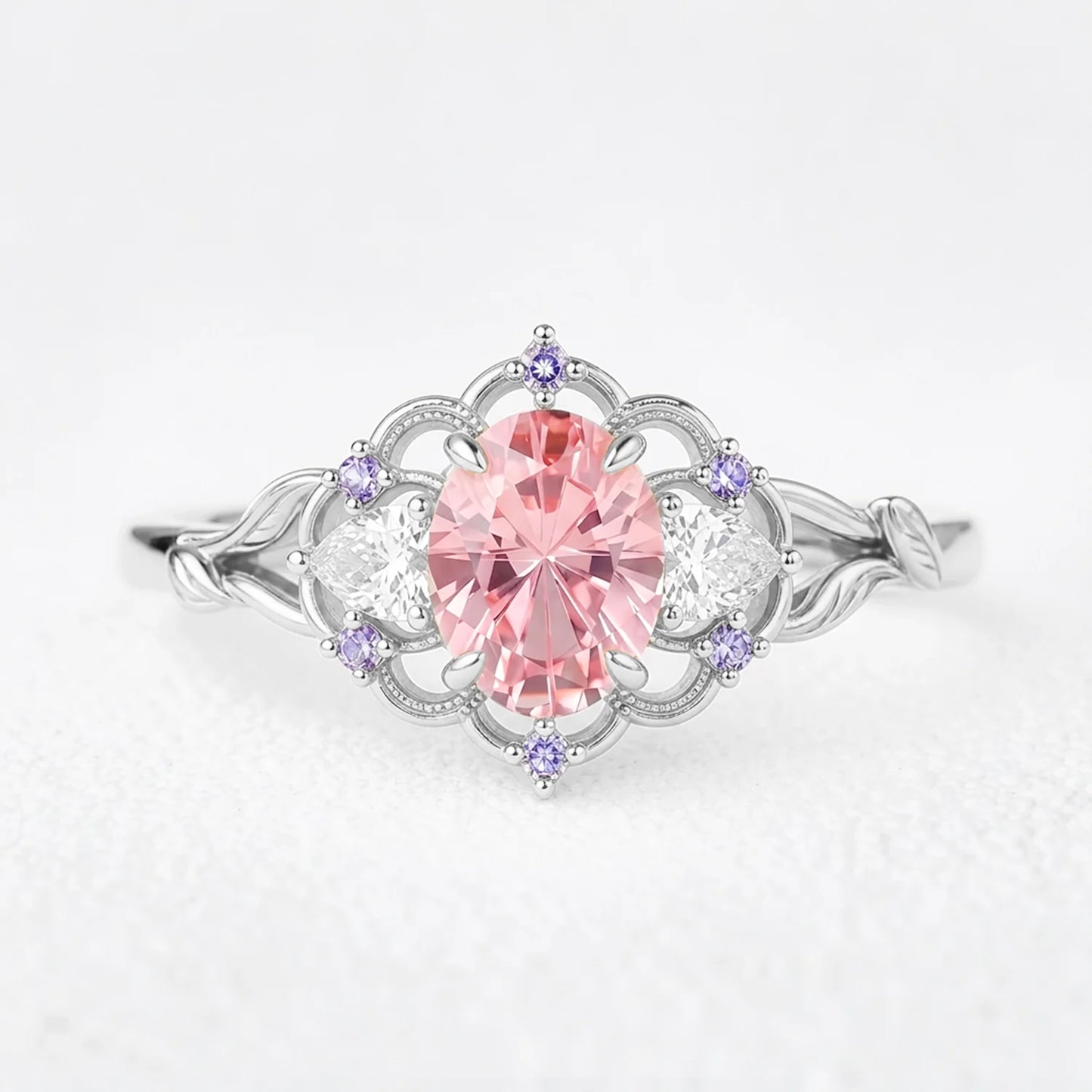 Aurora’s Lotus | Oval Padparadscha Sapphire Vintage Engagement Ring