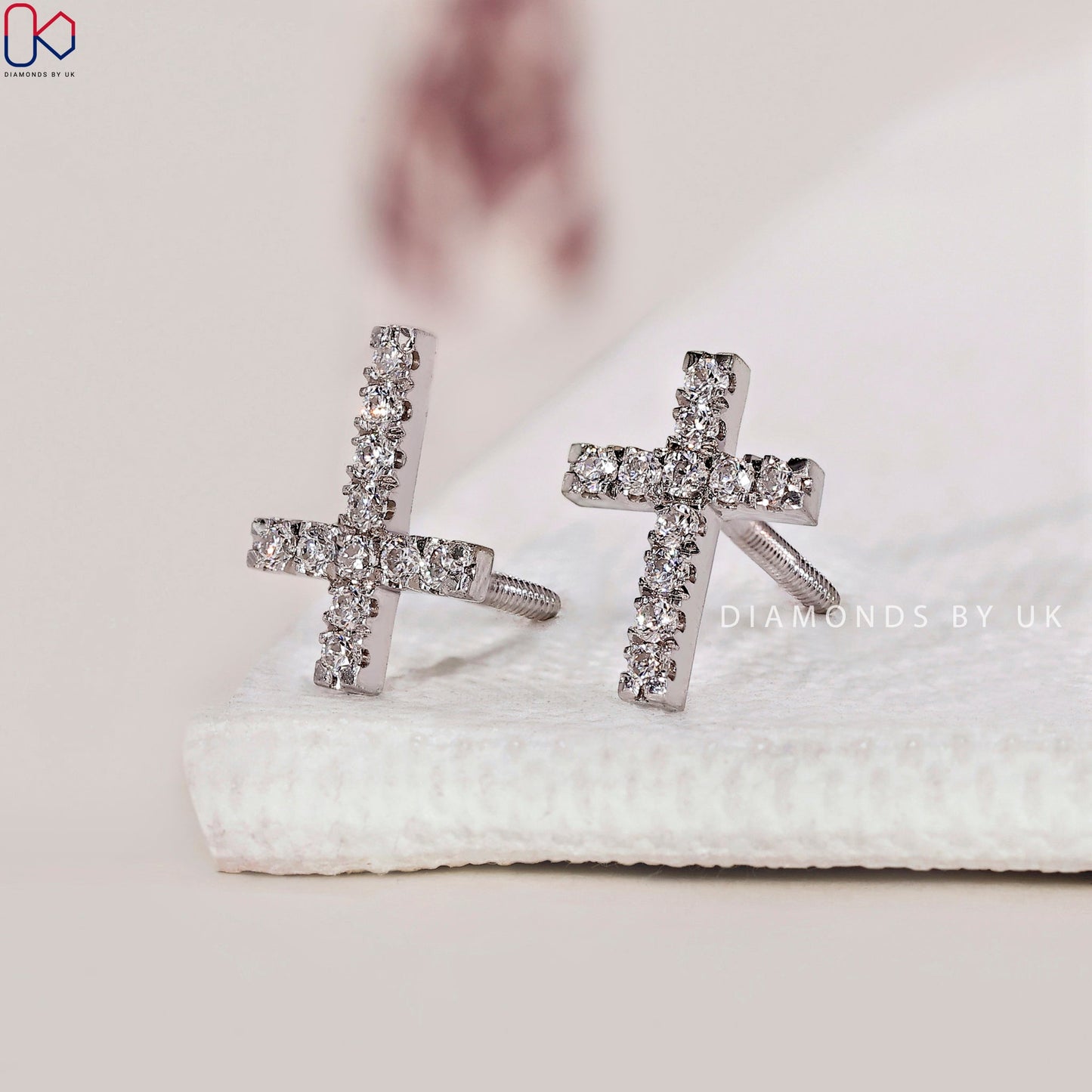 Diamond Cross Earrings - Round Cut