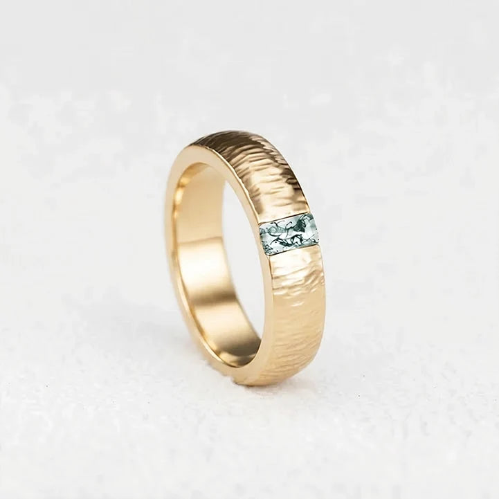 Silas’s Inlay | Moss Agate Textured Men's Wedding Band