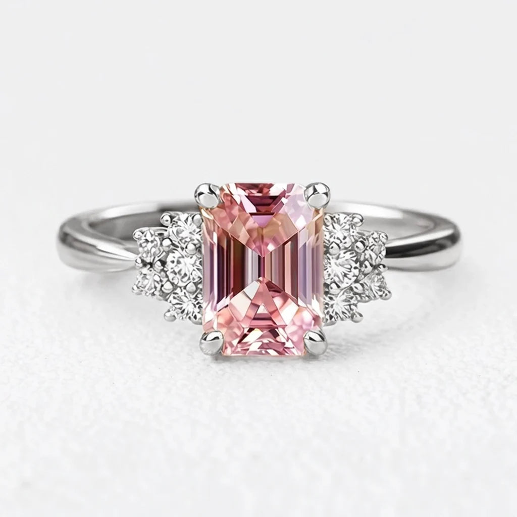 Aurora’s Promise | 2CT Emerald Cut Pink Sapphire Engagement Ring