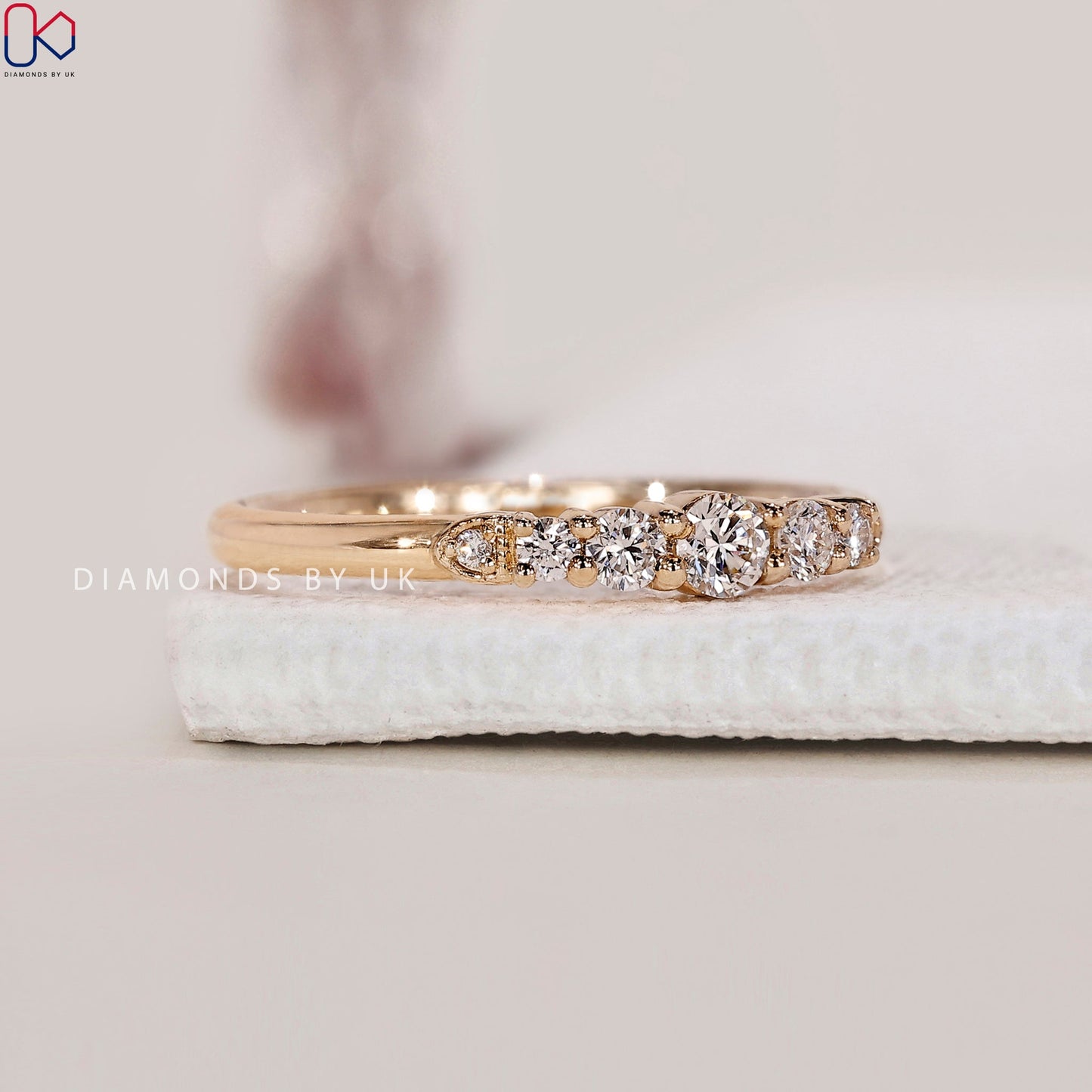 7 Stone Round Diamond Yellow Gold Wedding Band