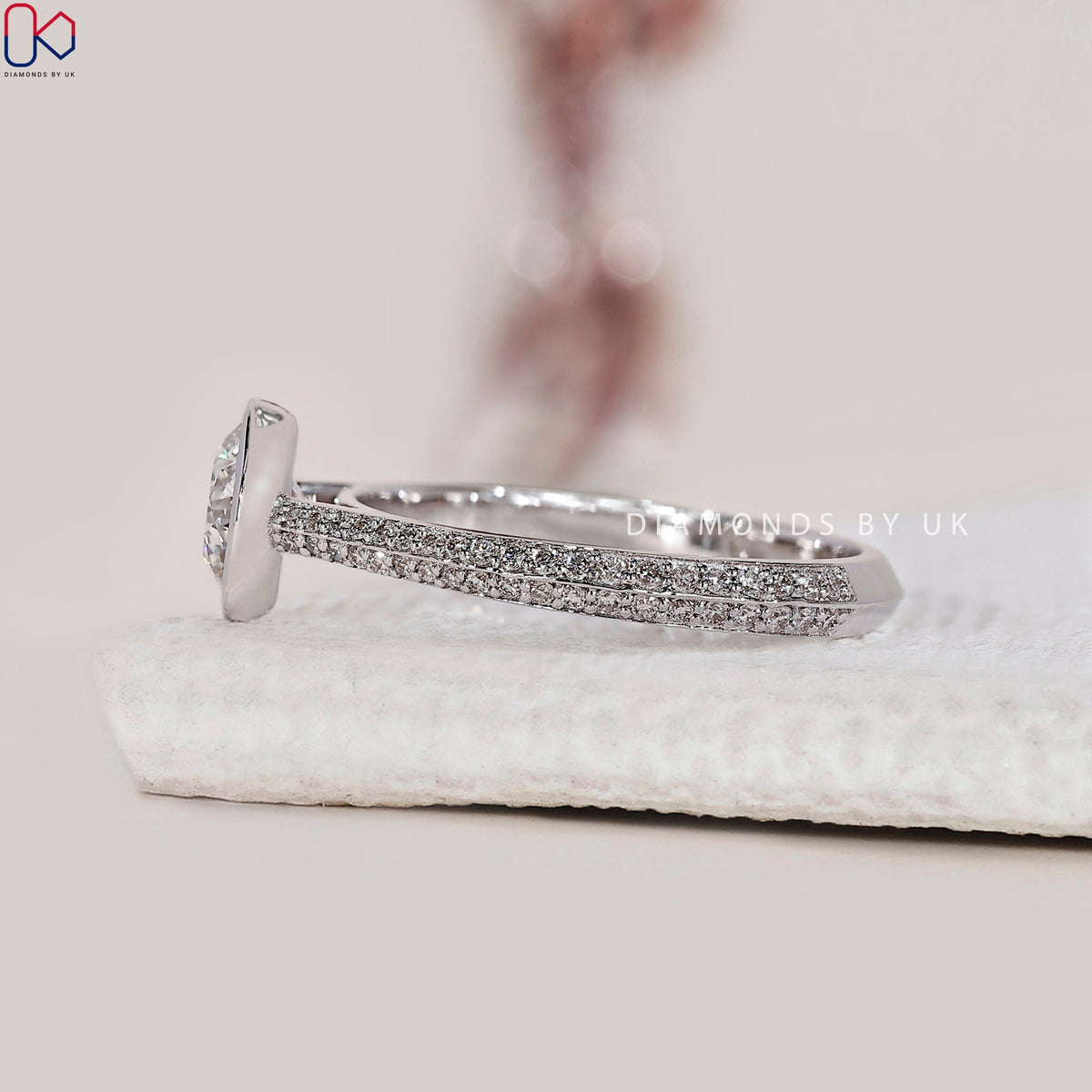 Round Cut Diamond Bezel Set Engagement Ring