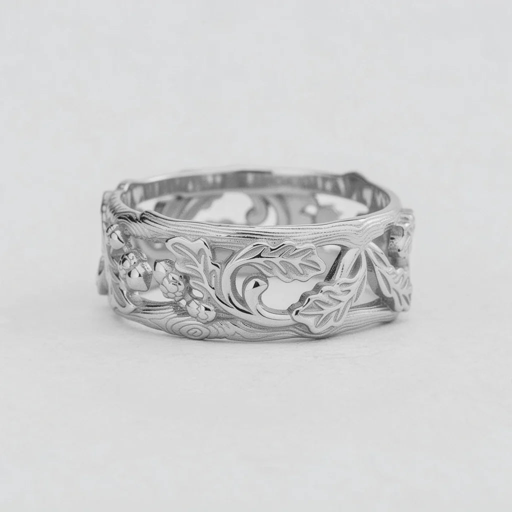 The Airy Grove | An Openwork Wide Band of Oak & Acorn