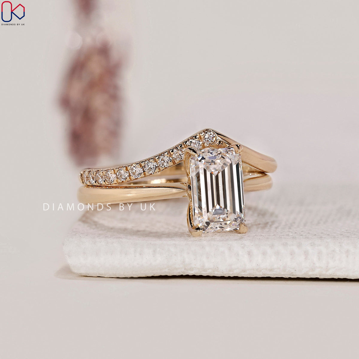 Emerald Cut Solitaire Ring with Wedding Band