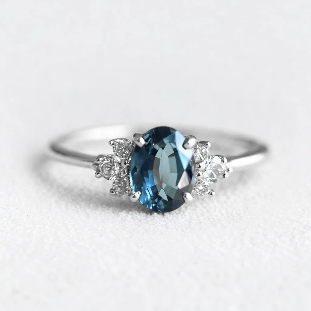 Celestine’s Eternity | Oval Blue Sapphire Eternity Engagement Ring