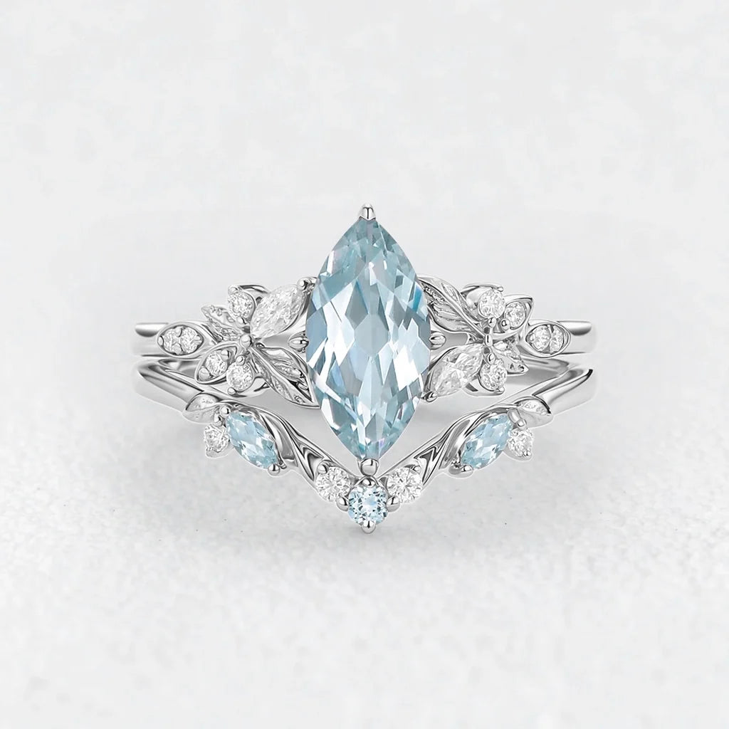 Marina’s Tide | Marquise Aquamarine Bridal Set 2pcs