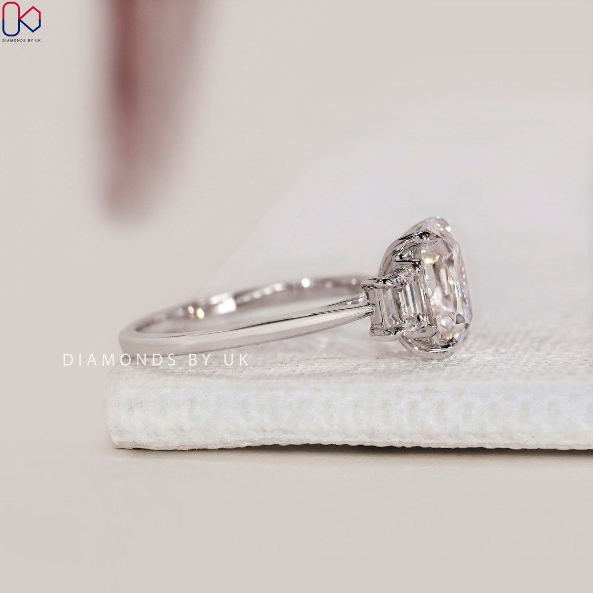 Old Mine Cut Diamond Engagement Ring In White Gold