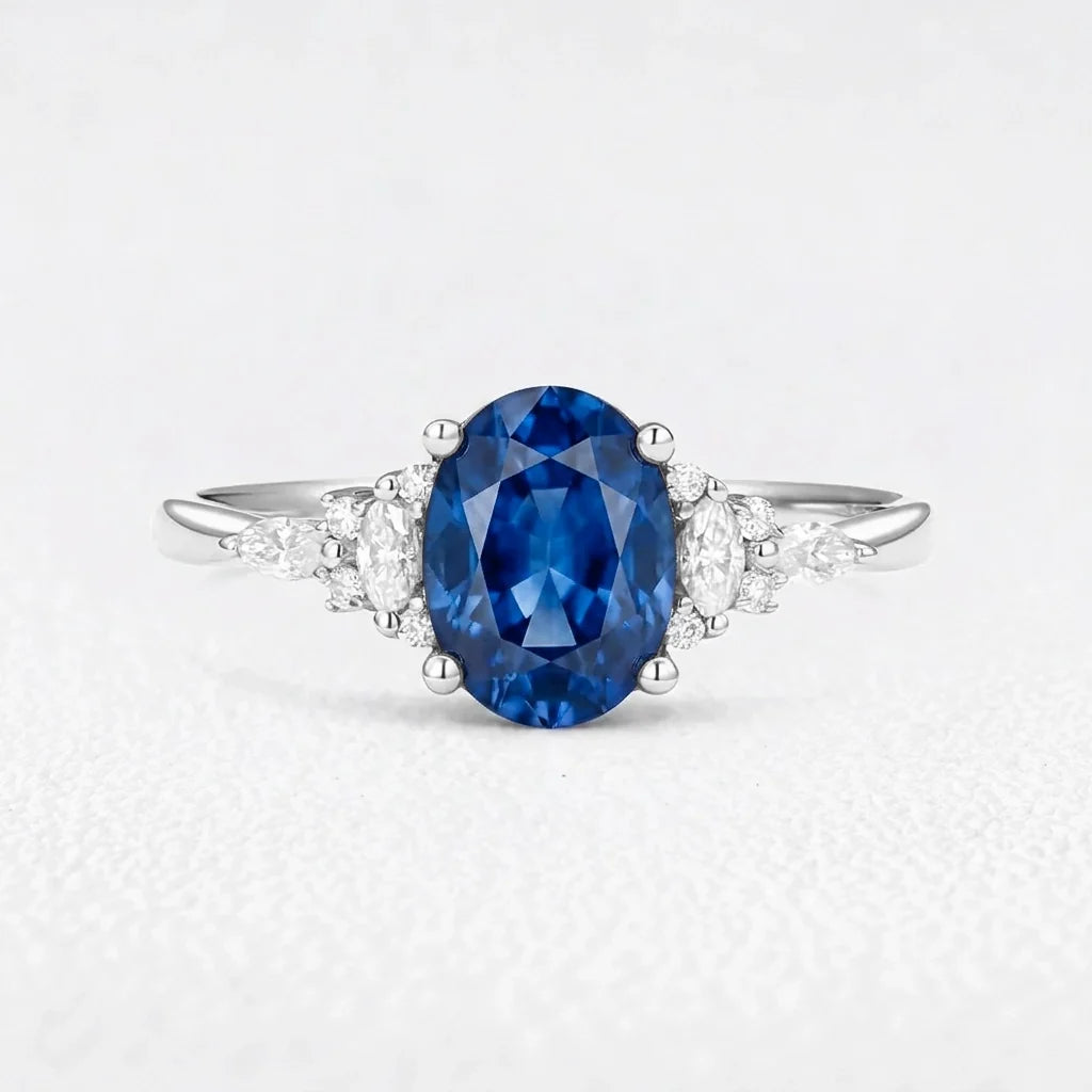 Alexandria‘s Coronet | 1.5CT Classic Oval Blue Sapphire Engagement Ring