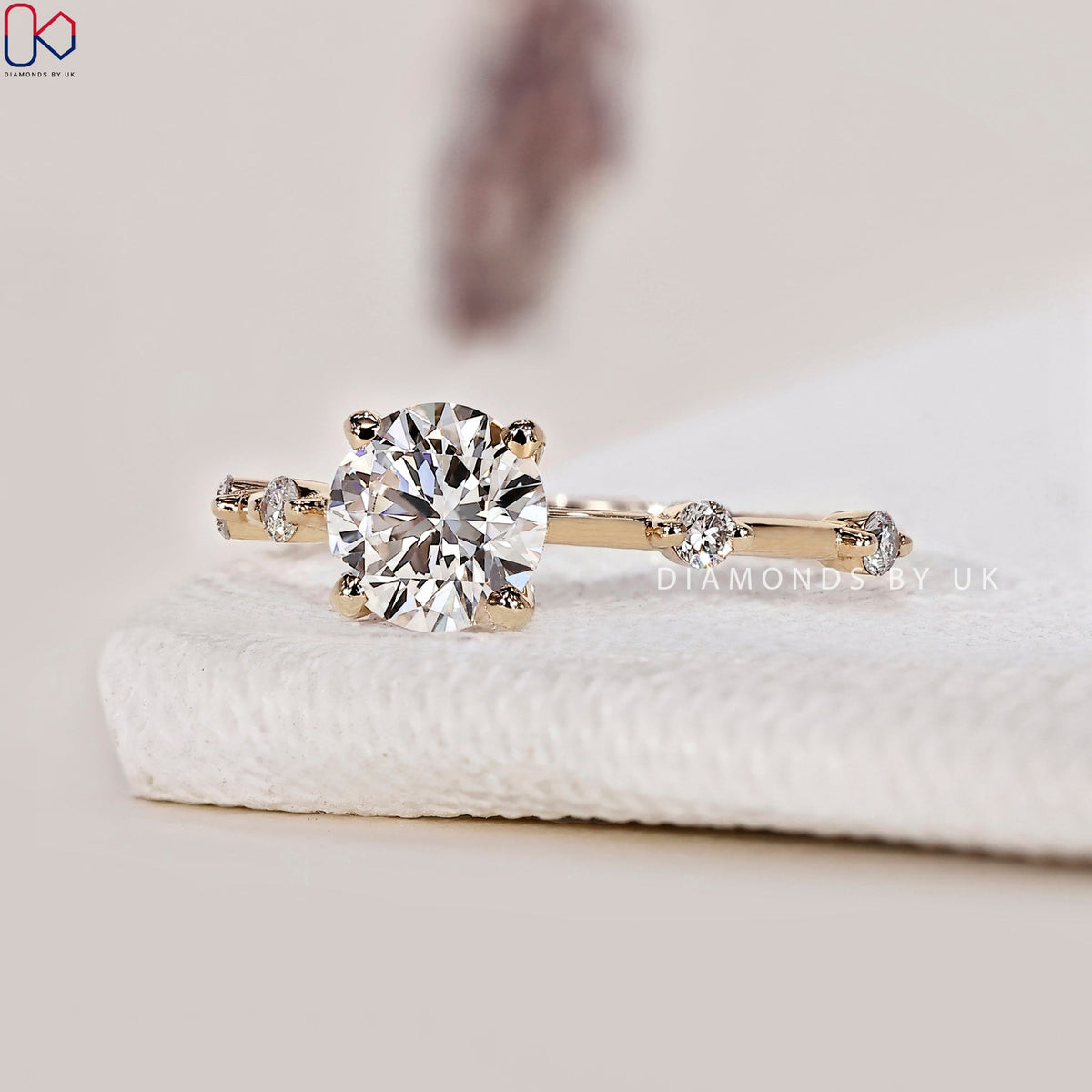 Yellow Gold Engagement Ring With Distance Pave Setting