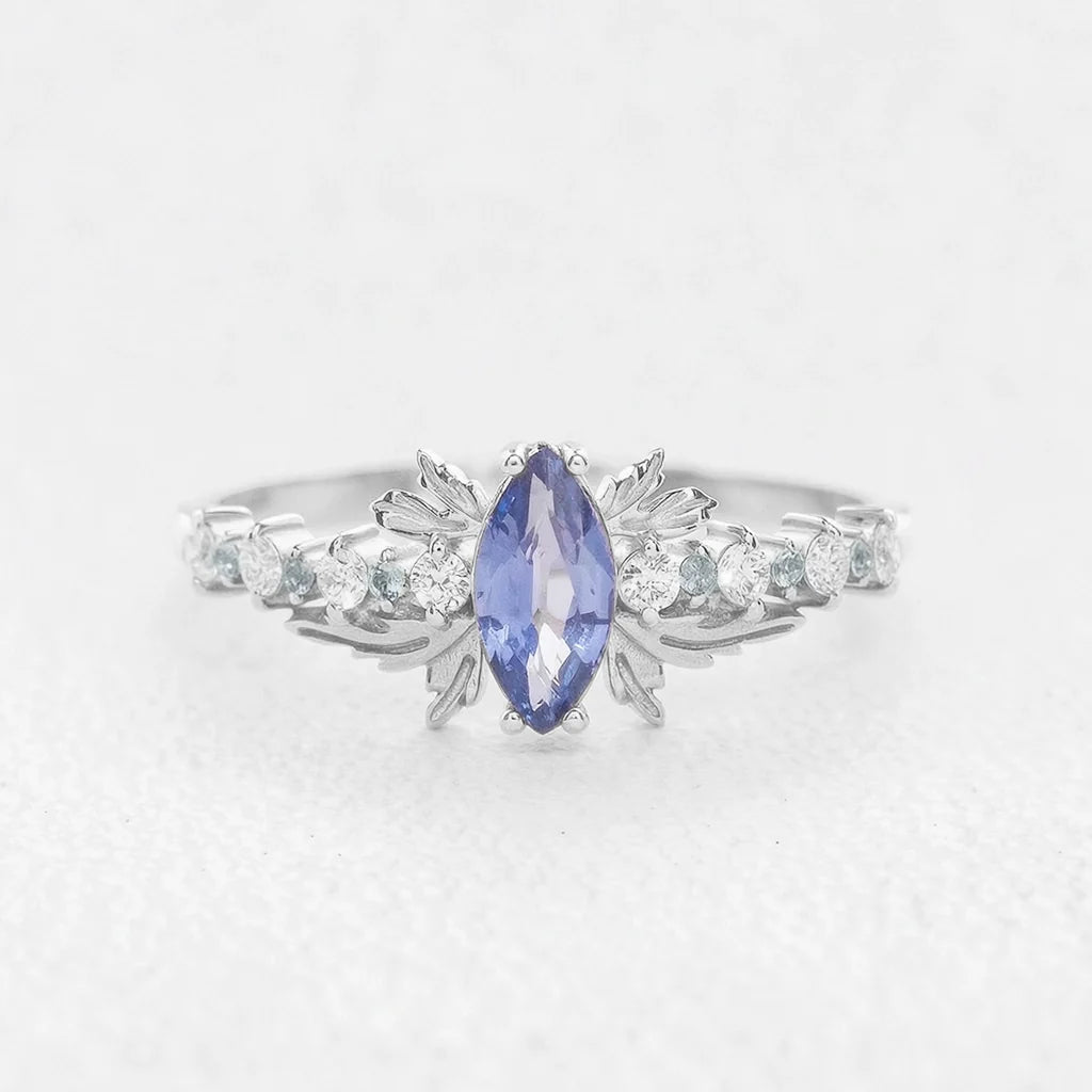 Aurora’s Fairy Wing | Marquise Natural Sapphire Vintage Bridal Set 2pcs