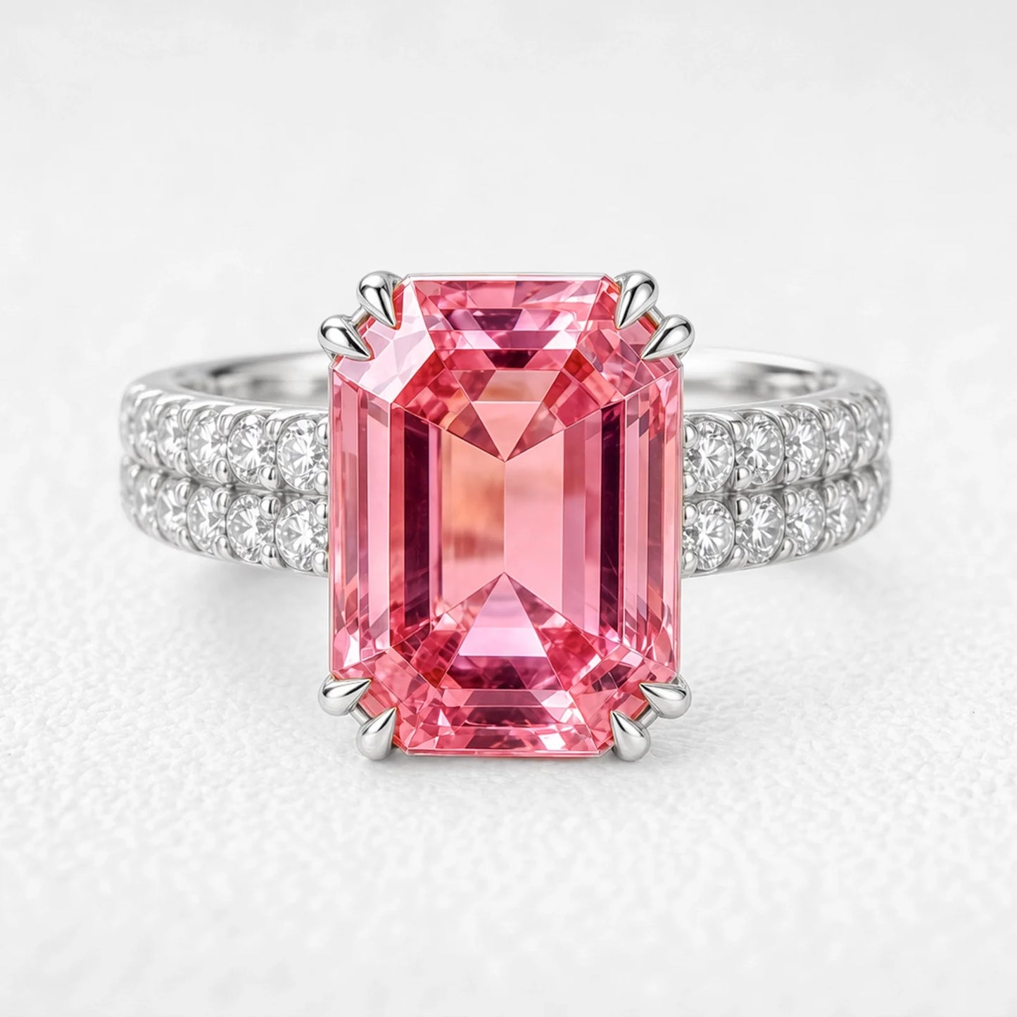 Lyra‘s Aquarelle | 3CT Emerald Cut Pink Sapphire Engagement Ring