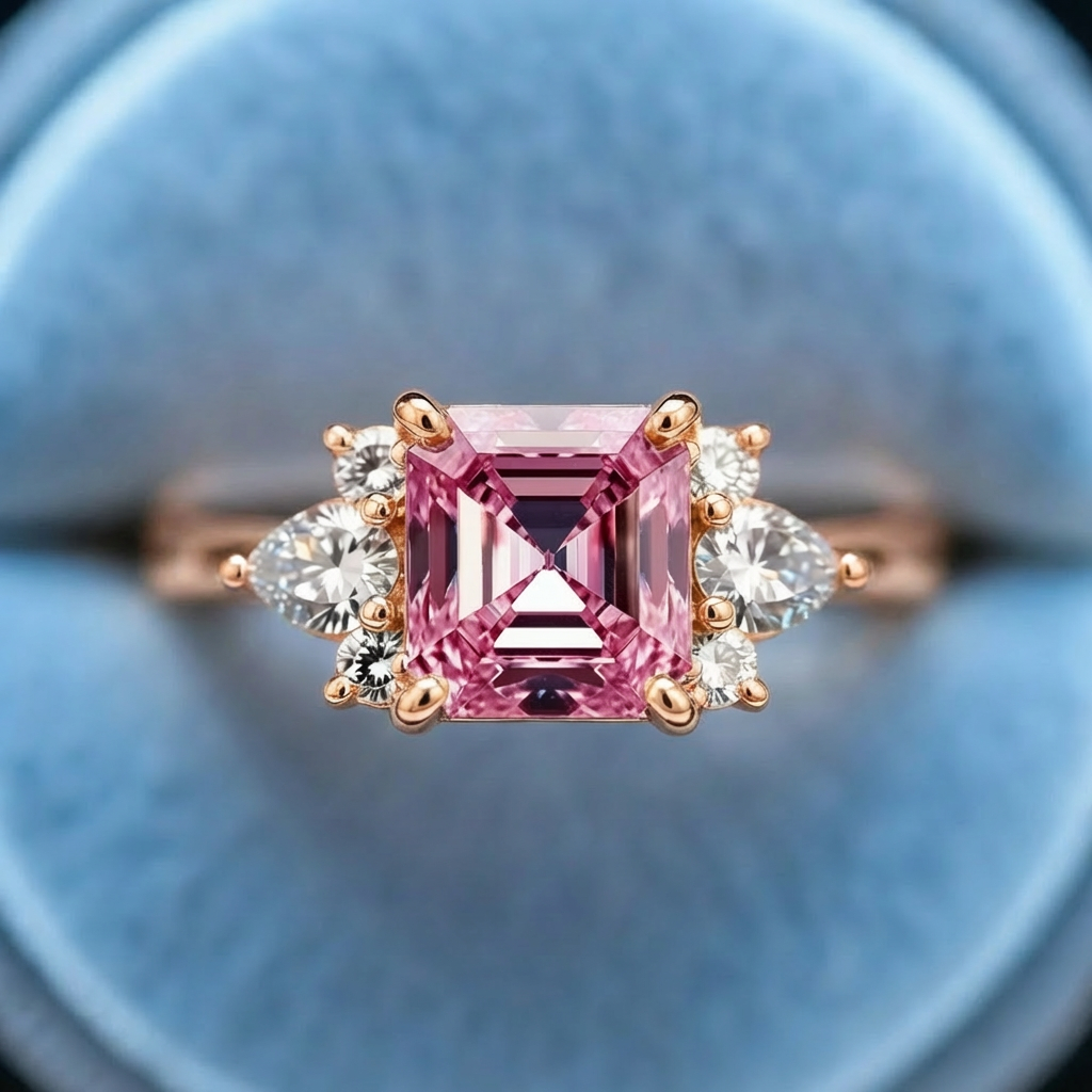 Celestine‘s Clarity | 2CT Asscher Pink Sapphire Solitaire Ring