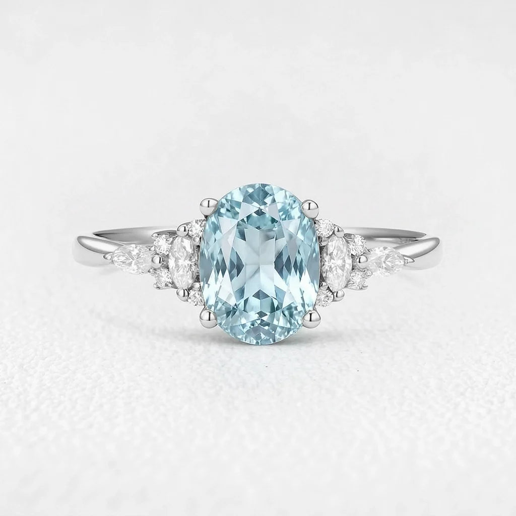 Celine’s Azure | 1.5CT Classic Oval Aquamarine Engagement Ring