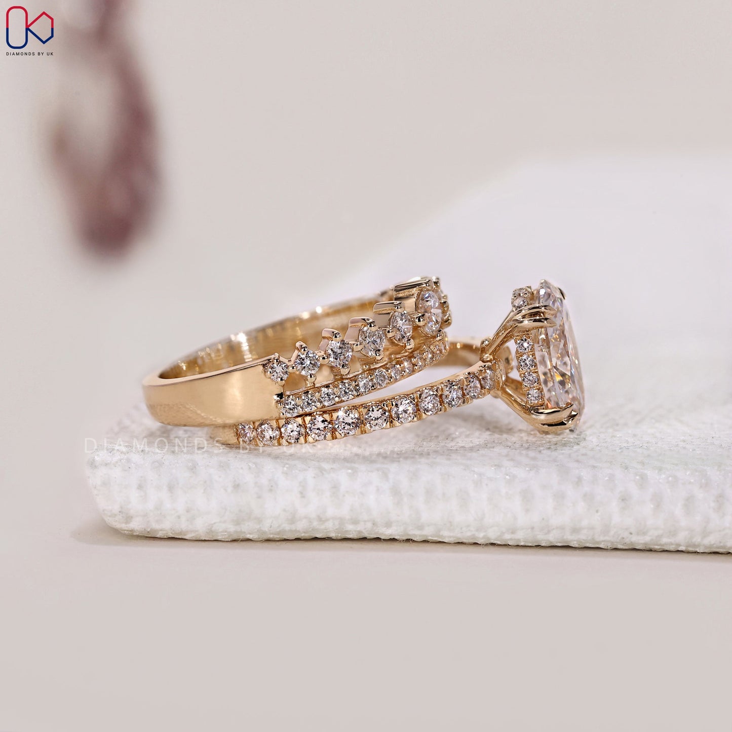 Oval Diamond Pave Engagement Ring with Wedding Band
