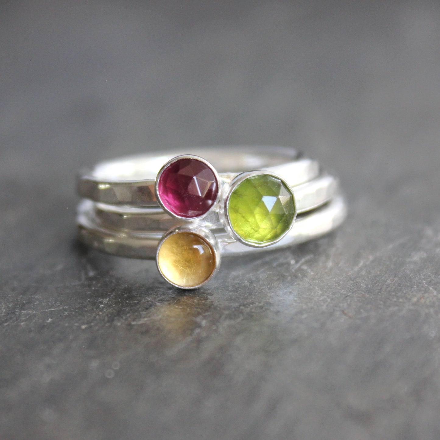 Sterling Silver Serpentine Stacking Ring | Natural Earthy Green Gemstone Ring