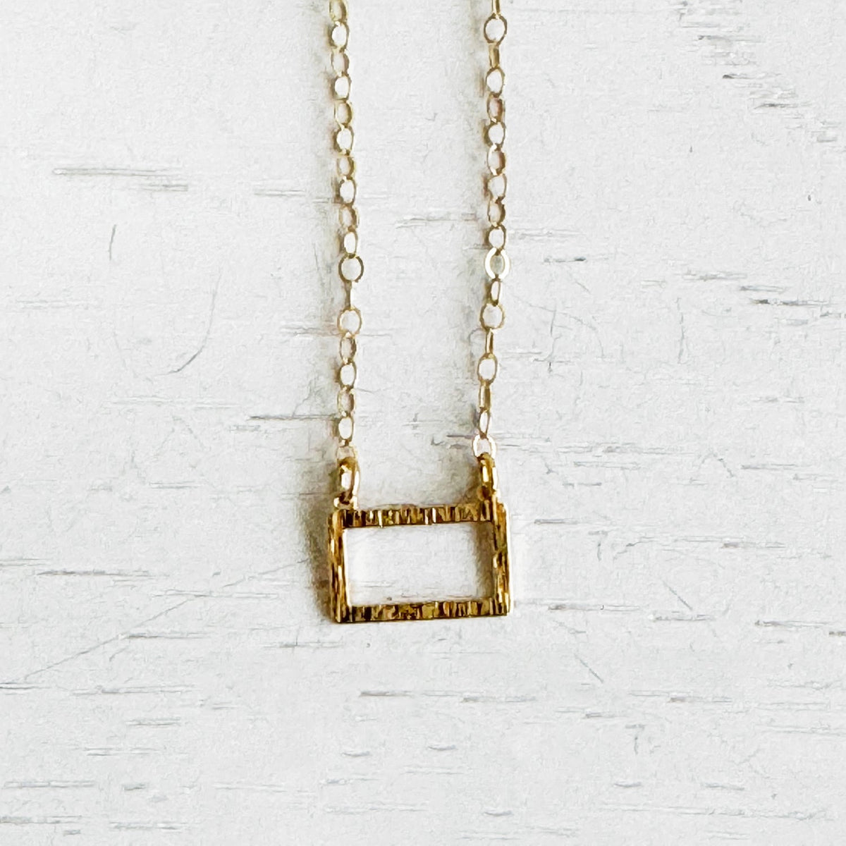 Open Rectangle Charm Necklace in 14k Gold Filled Chain