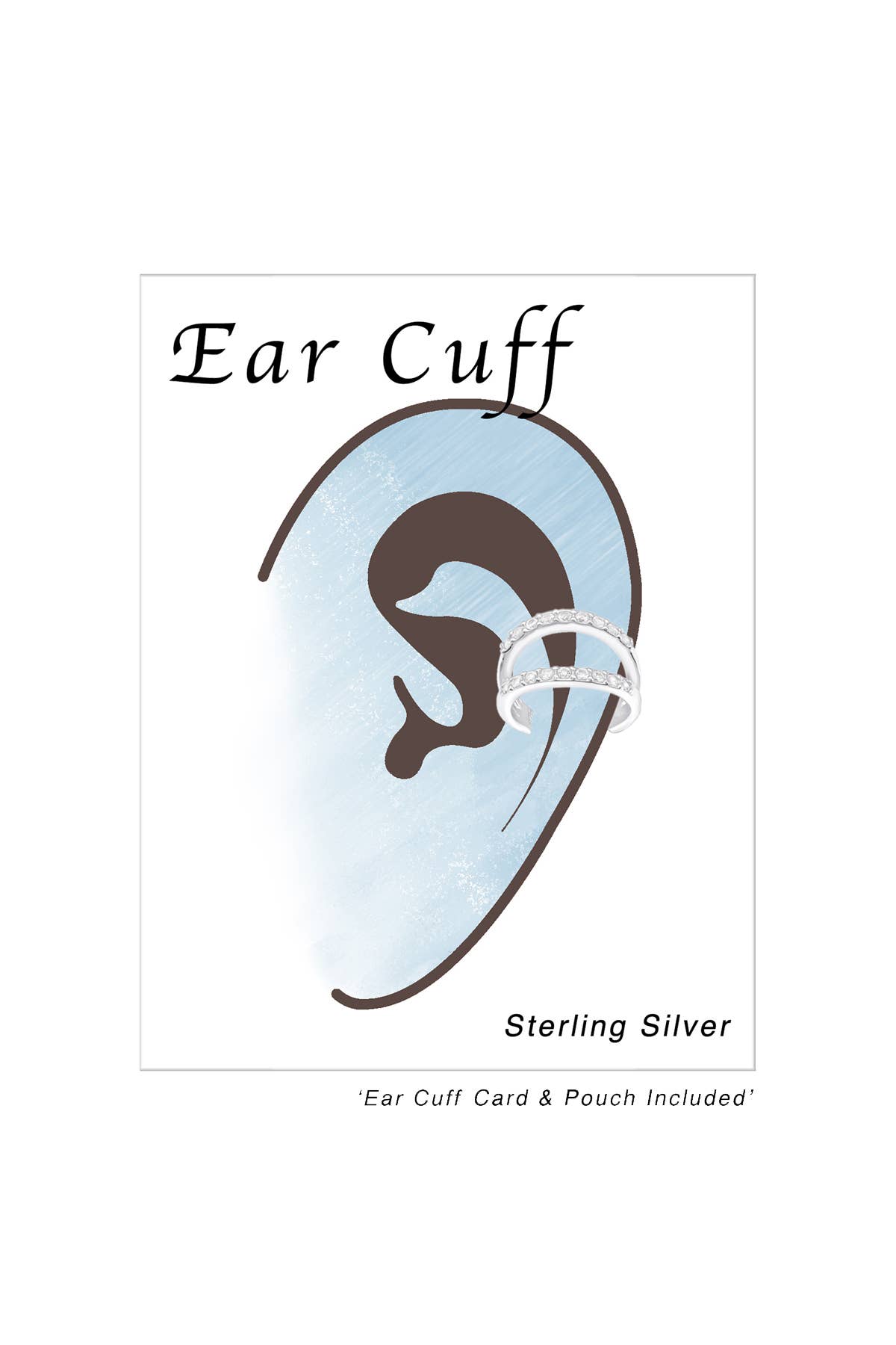 Sterling Silver Double Line Ear Cuff With CZ - SS
