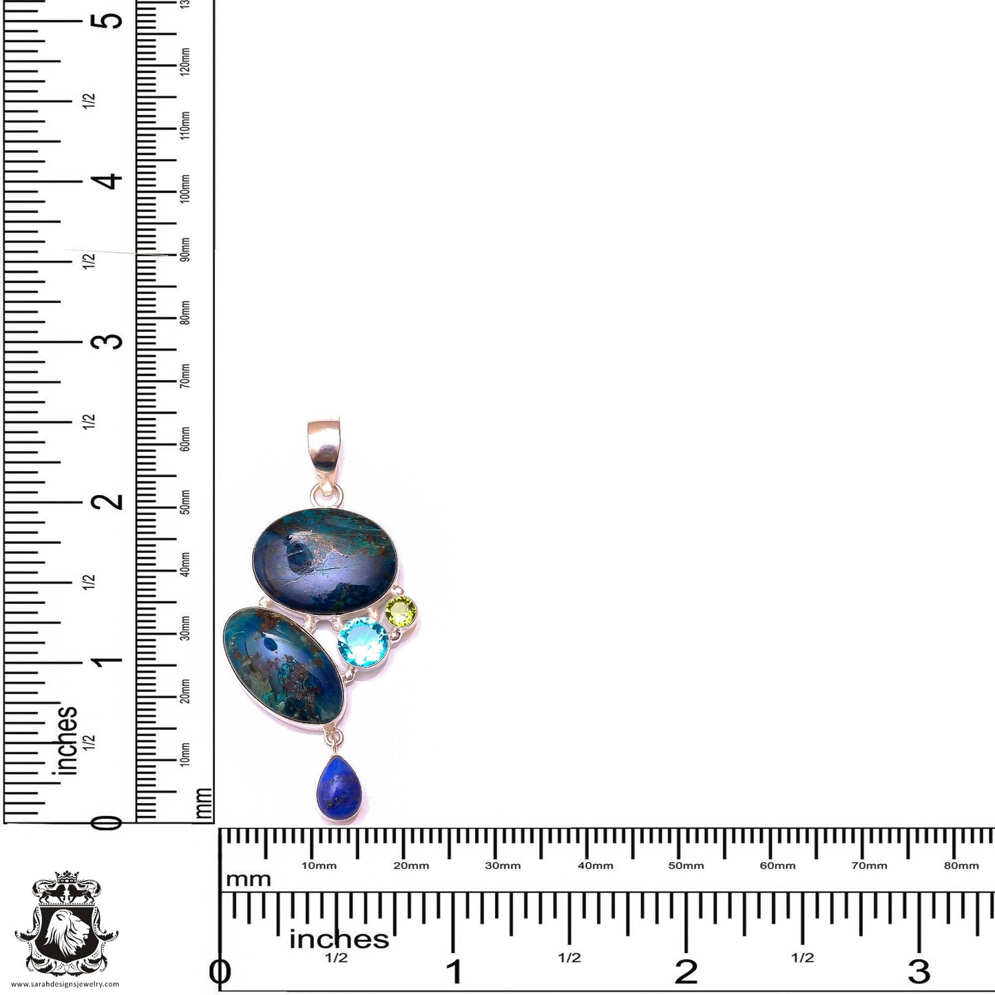 Azurite Malachite Shattuckite Pendant & 3MM Italian Chain P9881