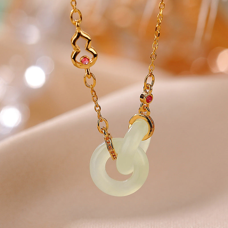 Fortune Jewel 925 Sterling Silver Round Jade Luck Prosperity Necklace Chain Pendant
