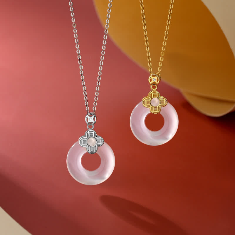 Fortune Jewel 925 Sterling Silver Chalcedony Coin Peace Buckle Positive Necklace Pendant