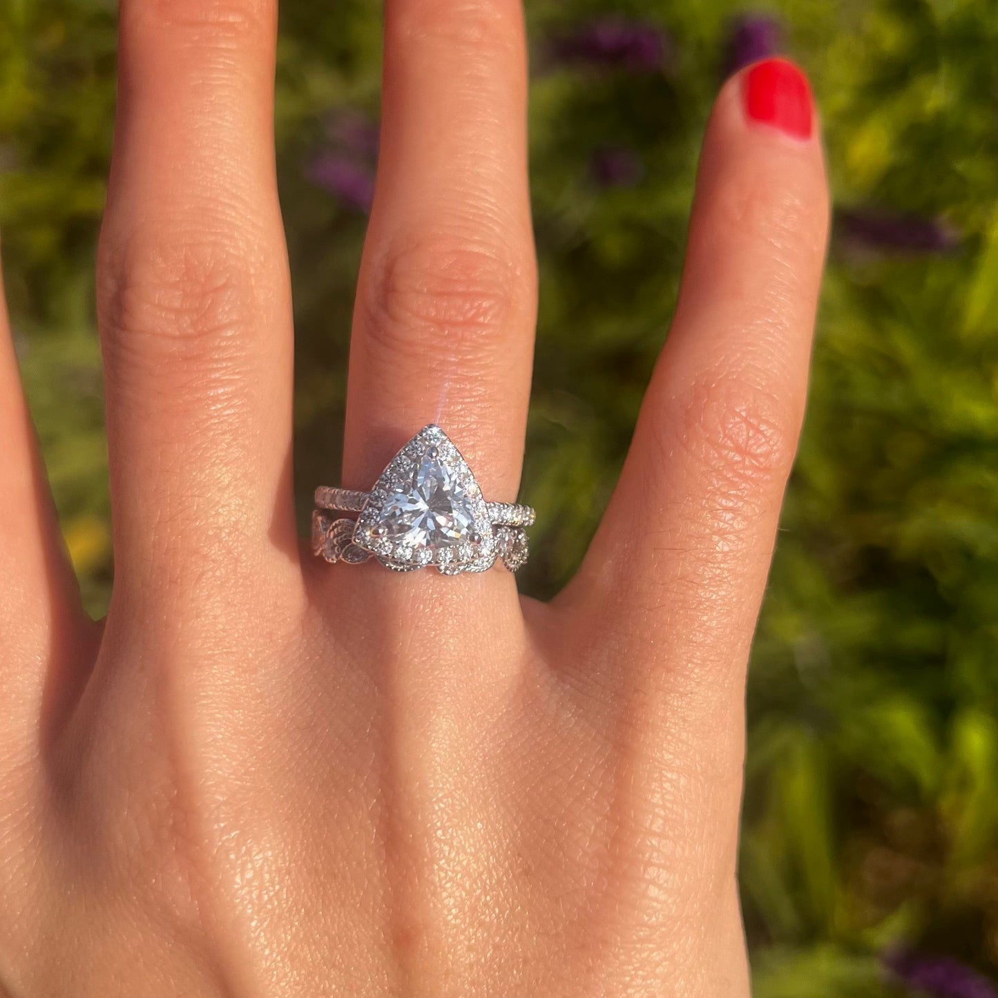 Unique 2 Pcs Triangle Shape Sterling Silver Bridal Set