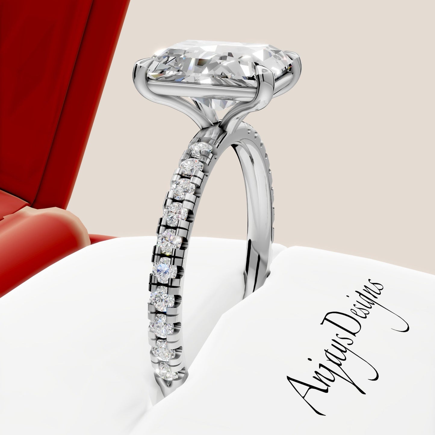 3 Carat Radiant Cut Lab Grown Diamond Engagement Ring Pave Diamond Wedding Ring
