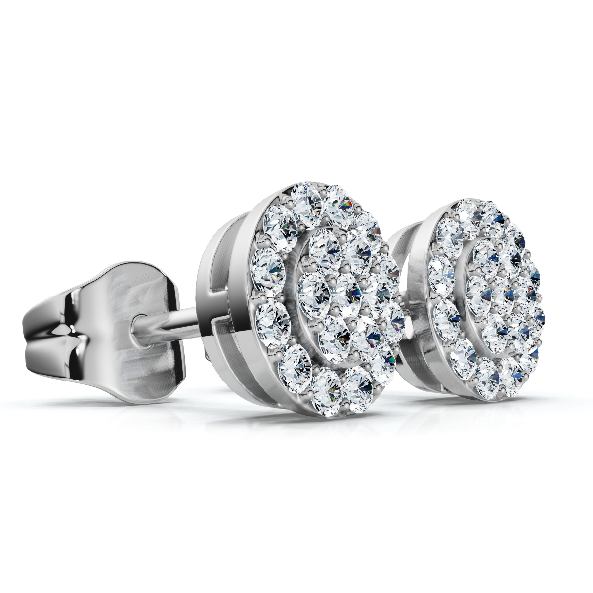 Tiny Diamond Pave Halo Earrings Studs 10K White Gold W/ Screw Backs 4mm