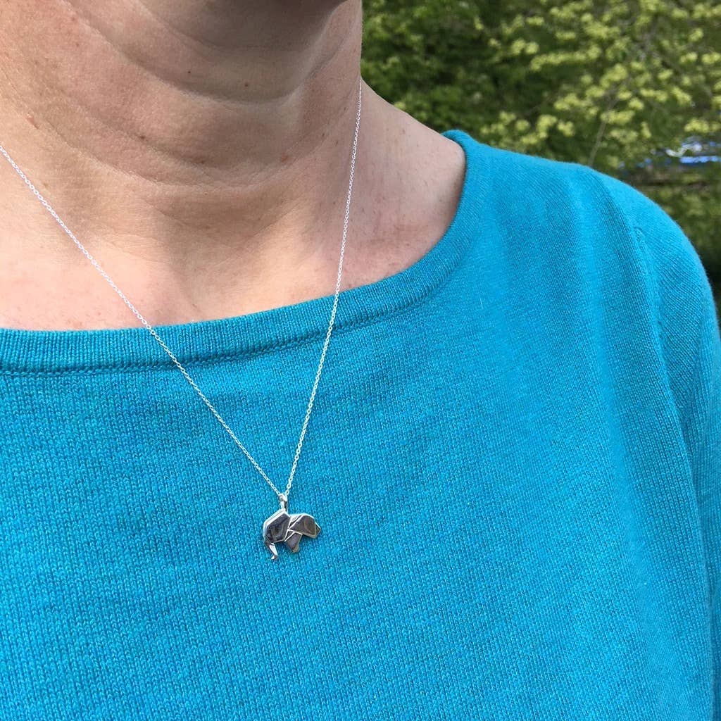 Origami Elephant Sterling Silver Necklace