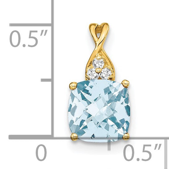 14KY Checkerboard Aquamarine and Diamond Pendant