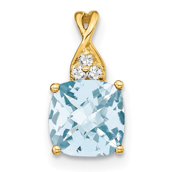 14KY Checkerboard Aquamarine and Diamond Pendant