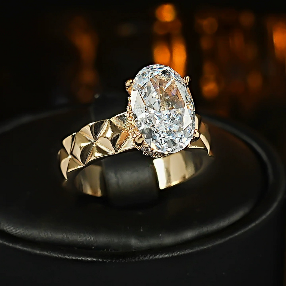 Oval Cut Engagement Ring with Retro Argyle Band