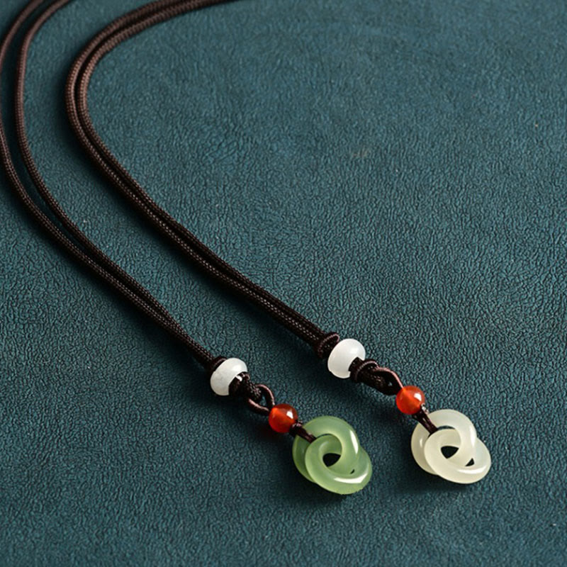 Fortune Jewel Natural Hetian Cyan Jade White Jade Double Peace Buckle Success Necklace Pendant
