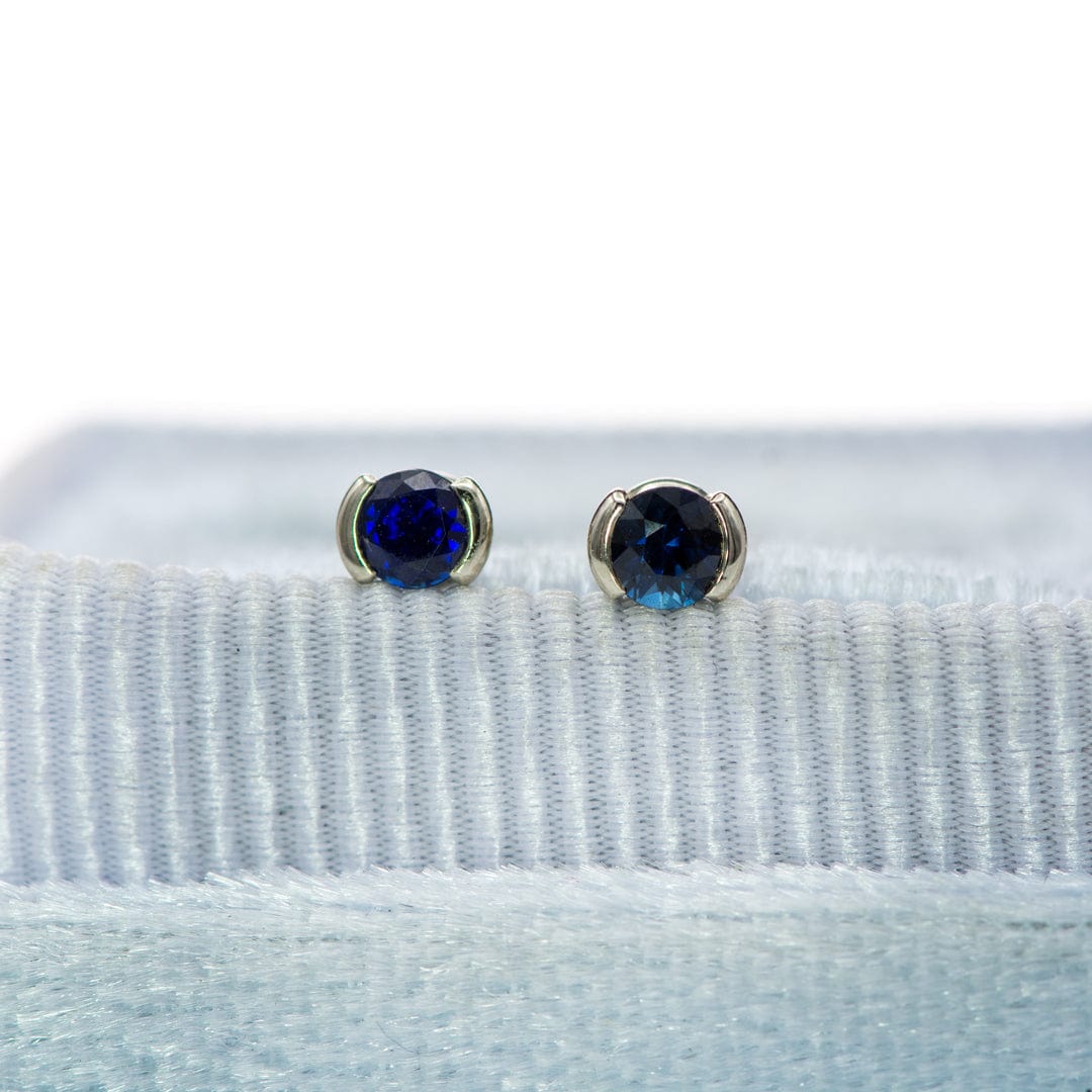 3mm Blue Sapphire Half Bezel Stud Earrings