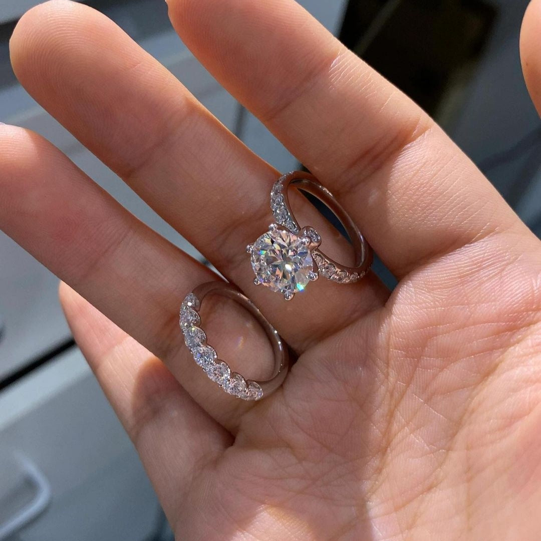 Solarii New Arrived 3.0ct Round Cut Moissanite Wedding Ring Set
