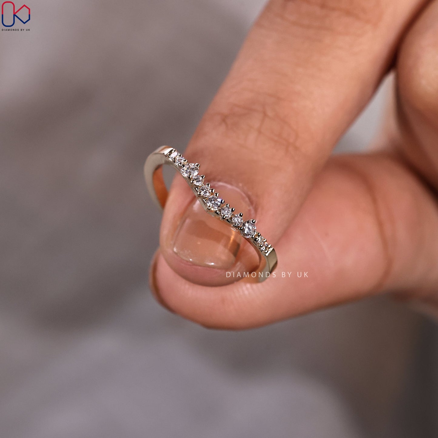 Round Cut Diamond Curved Wedding Band
