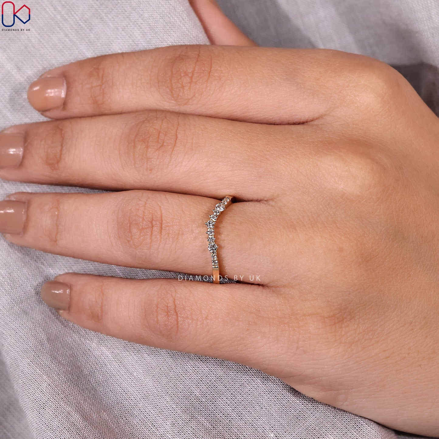 Round Cut Diamond Curved Wedding Band
