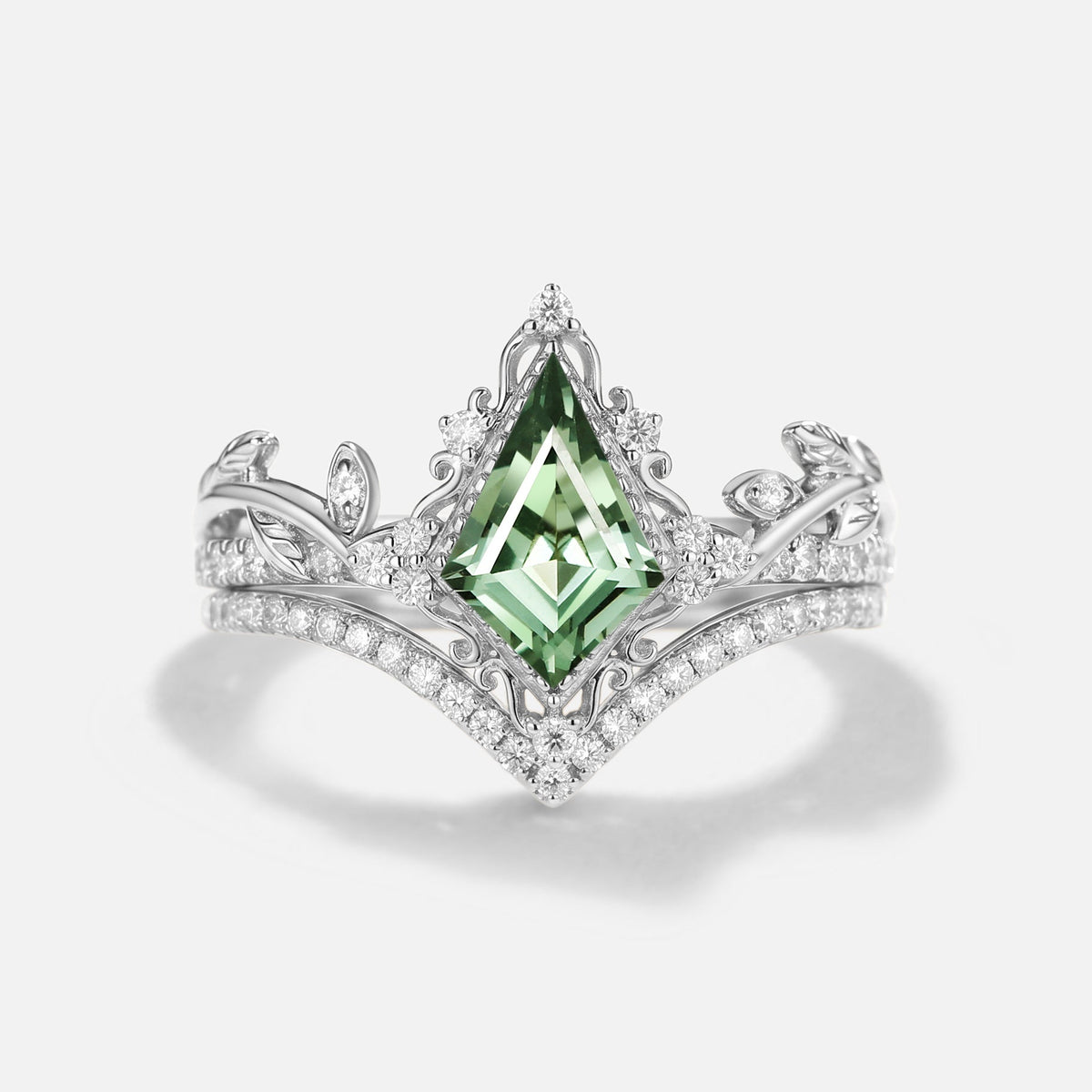 Kite Cut Lab Cornflower Sapphire Engagement Ring Set 2pcs