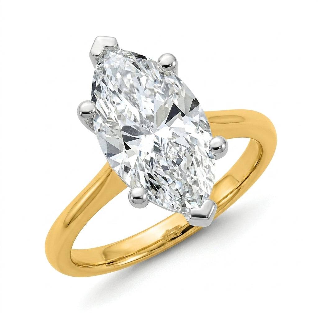 4 Carat Marquise Lab Grown Diamond Engagement Ring | 14K Two-Tone Gold