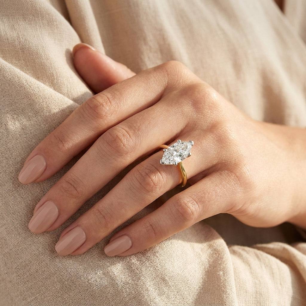 4 Carat Marquise Lab Grown Diamond Engagement Ring | 14K Two-Tone Gold