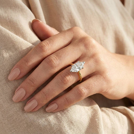 4 Carat Marquise Lab Grown Diamond Engagement Ring | 14K Two-Tone Gold