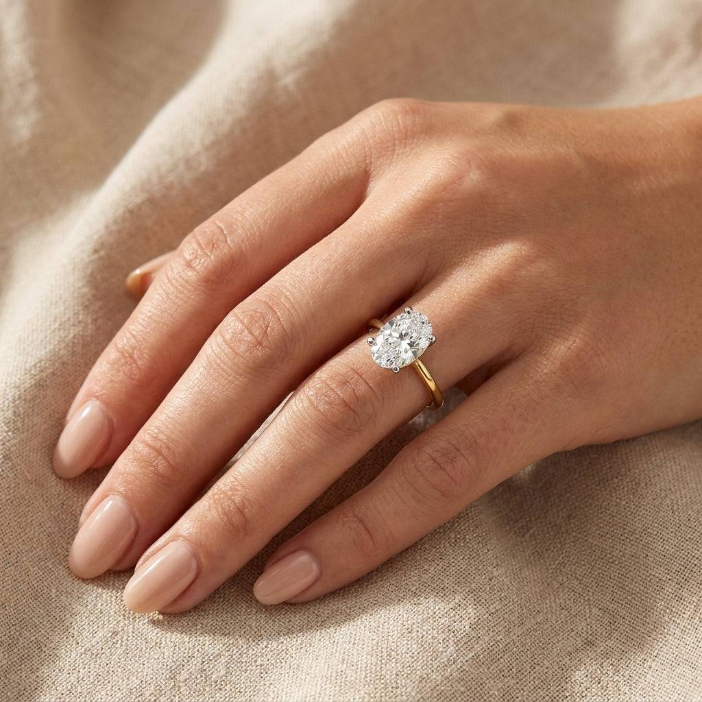 4 Carat Oval Lab Grown Diamond Engagement Ring | 14K Two-Tone Gold