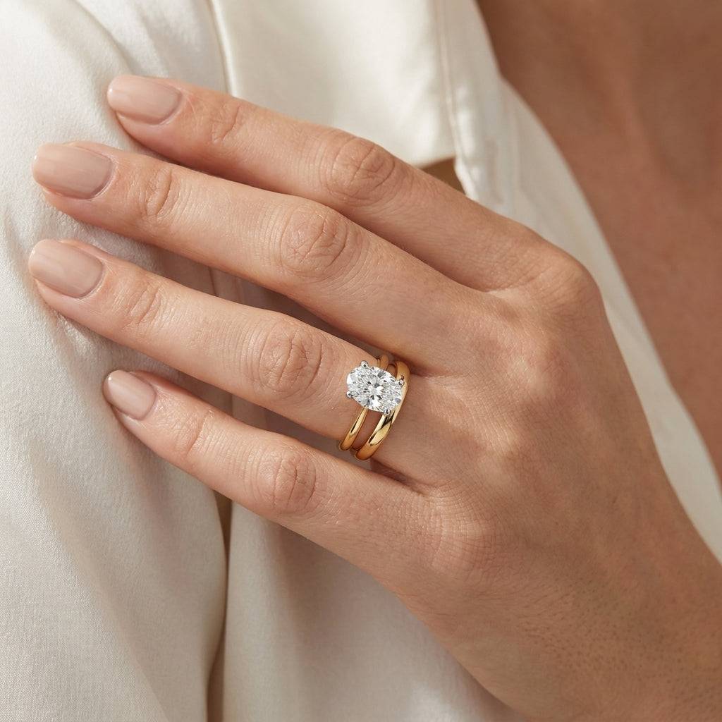 4 Carat Oval Lab Grown Diamond Engagement Ring | 14K Two-Tone Gold