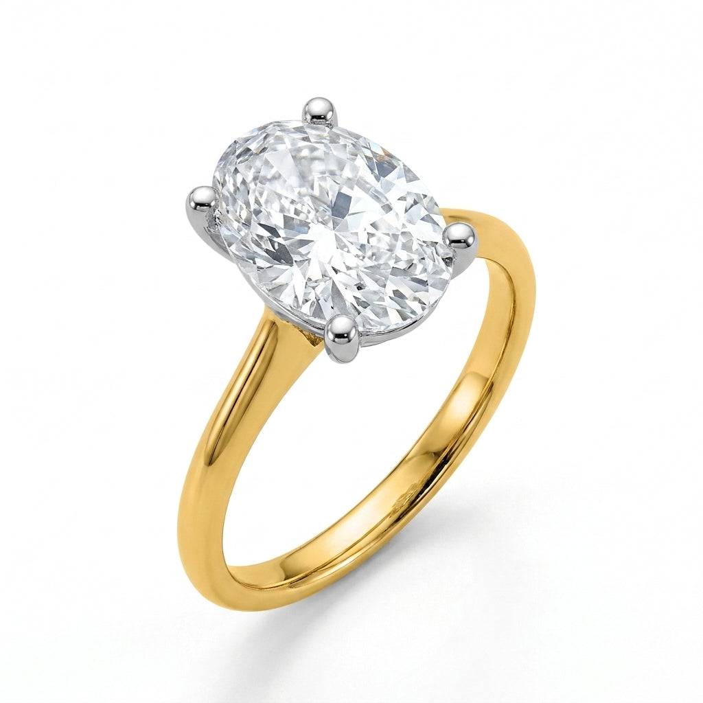 4 Carat Oval Lab Grown Diamond Engagement Ring | 14K Two-Tone Gold